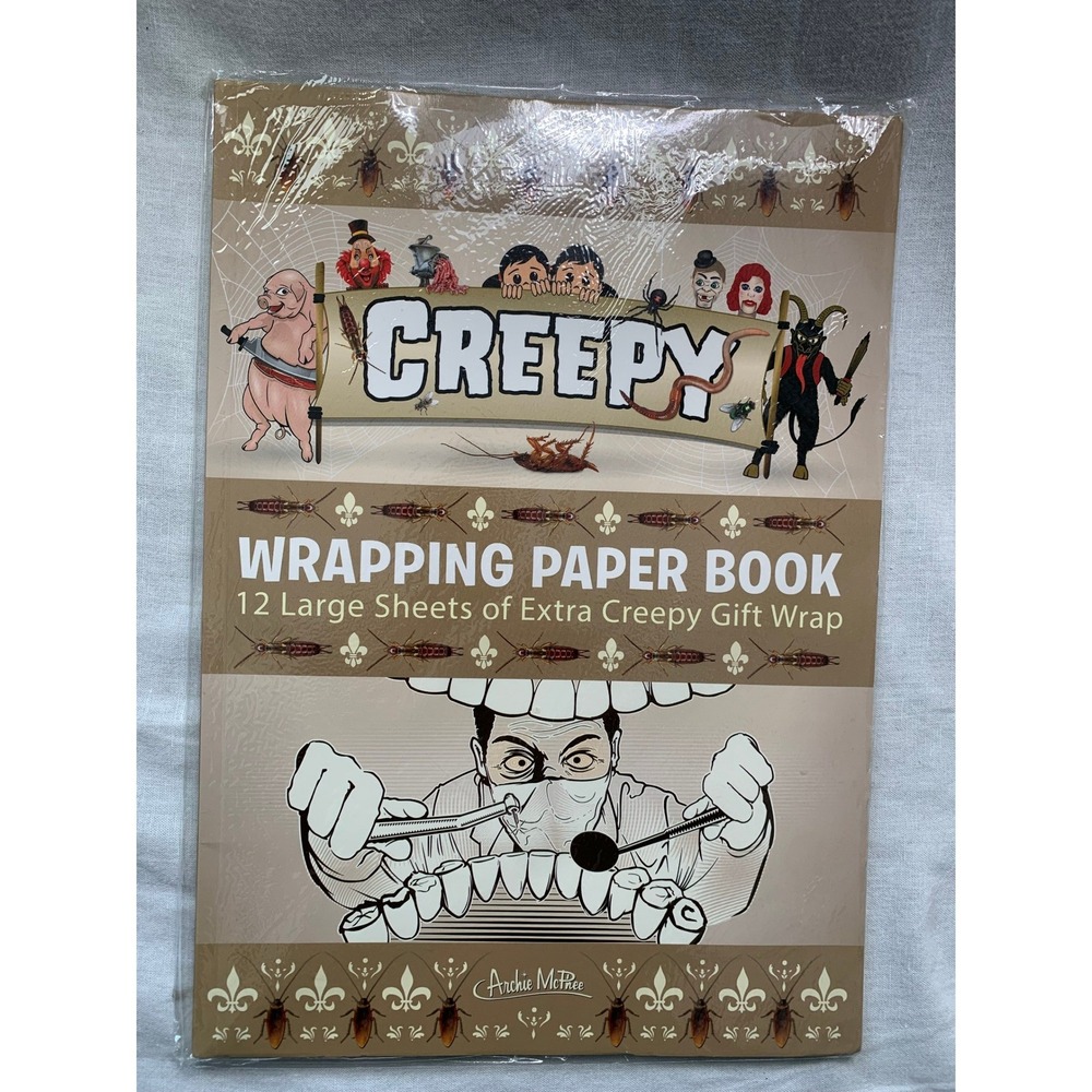 Archie McPhee Creepy Wrapping Paper Book 12 Sheets Horror Novelty Gift Wrap #575